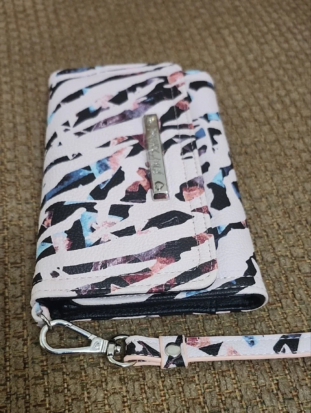 Betsey Johnson Tri-fold Pink, Black Blue White Abstract Wristlet Wallet